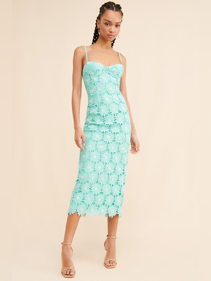 Saylor Green Calibria Crochet Floral Midi Dress